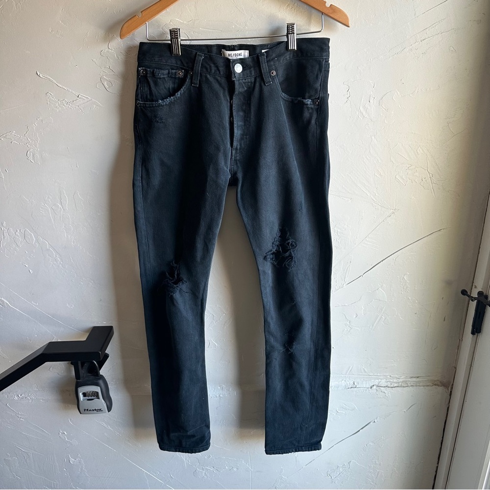 Re/Done‎ Jeans High Rise Slim Straight with up-cycled Levi's Button Fly Sz 27